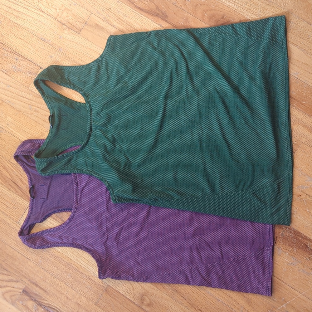 Oiselle Purple/Res and Green Flyout Tank Tops